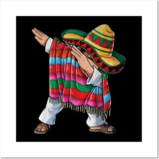 Dabbing Mexican Poncho Cinco de Mayo Boys Men Short Sleeve Sombrero Dab 2024 Posters and Art